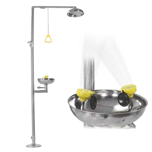 Generic 304 Stainless Steel Combination Eye Wash Station and Shower Shower Eyewash Station Stand Plumbing Eye Washing Unit for Industrial & Commercial & Lab Use