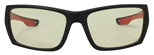 X Power ANSI Z87+ Safety Sunglasses Impact Resistant Polycarbonate Lens & Double Injection Frame - color: 003 Black & Red Frame / Yellow Lens