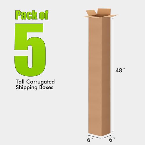 6x6x48 Inch Tall Corrugated Cardboard Boxes 5 Pack, 6"L x 6"W x 48"H Golf Club Shipping Boxes - Shipping, Moving, Packaging, Mailing, Storage Box for Home or Business - size: 6x6x48'' Pack of 5
