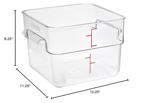 Cambro 12SFSCW 12 qt Capacity, 11-1/4" Length x 12-1/4" Width x 8-1/4" Height, CamSquare Camwear Clear Polycarbonate Food Storage Container (Cover Sold Separately)