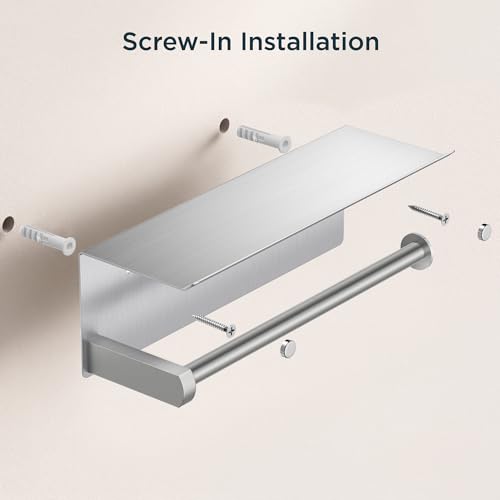 FORIOUS Wall Mount Paper Towel Holder with Shelf, Stainless Steel - color: Sliver