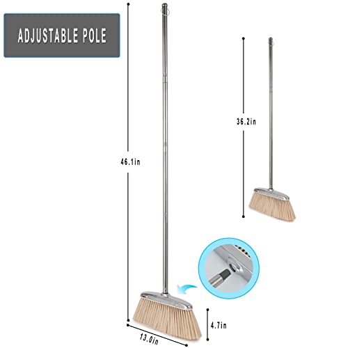 Indoor & Outdoor Brooms, VOOWO 46” Kitchen Broom with Long Handle, Heavy Duty Brooms for Home Kitchen Broom for Office, Angle Brooms for Sweeping with Stainless Steel Handle - color: Broom Only