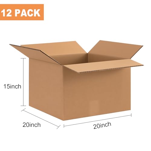 Double Wall Corrugated Moving Boxes, 12 Pack, 20×15×20" - size: 20" x 15" x 20"-No Handle