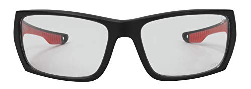 X Power ANSI Z87+ Safety Sunglasses Impact Resistant Polycarbonate Lens & Double Injection Frame - color: 003 Black & Red Frame / Clear Lens