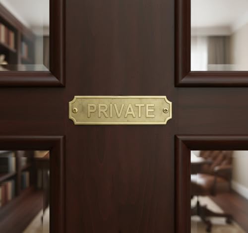 Brass PRIVATE Door Sign Plaque 22x5 cm Wall Mounted Privacy Nameplate with Screws for Home Office Business Door Signage Indoor Outdoor Use - color: PRIVATE