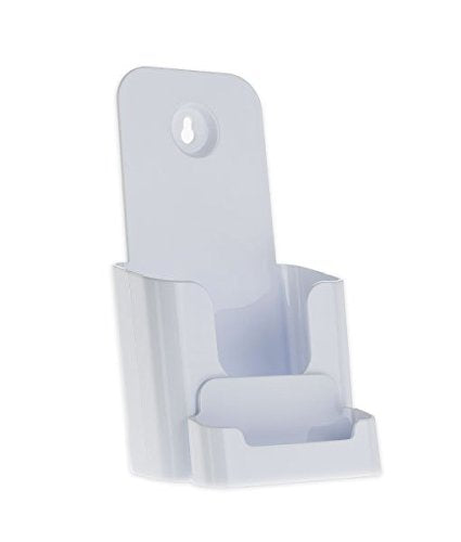 SOURCE ONE Acrylic Deluxe 4 Inch Wide Trifold Brochure Holder with Buisness Card Holder Counter Top or Wall Mount Use - color: White, size: 1 Pack