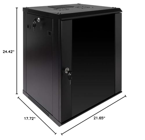 NavePoint 12U Server Rack Enclosure with Glass Door, Cooling Fan, Locks, & Removable Side Panels - 12U Wall Mount Network Cabinet 19 Inch Rack 17.7" Deep (450mm) - size: 12U