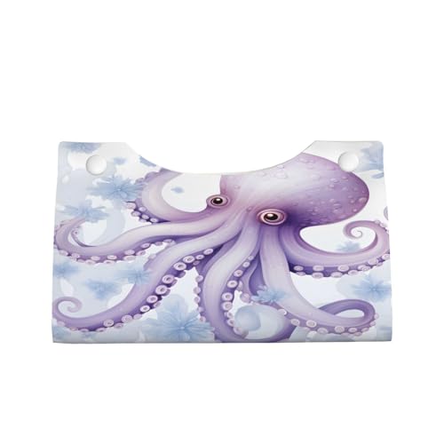 Tissue Box Cover Watercolor Cute Purple Octopus Rectangle PU Leather Tissue Box Holder for Car Bathroom Bedroom Desk Tabletop Decor - color: Watercolor Cute Purple Octopus
