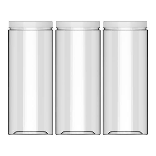 60oz (1780 ml,3 Pack) Clear Tall Plastic Storage Jar with Lid, Round Airtight Food Storage Container with Screw Lid Kitchen Pantry Storage Container for Spaghetti Pasta Cereal Coffee Beans
