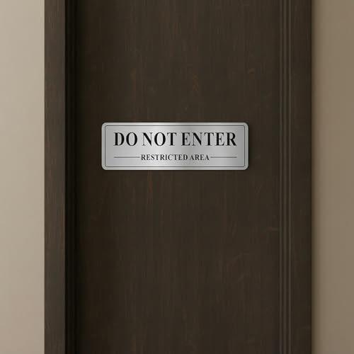 (4 Pack) Restricted Area Do Not Enter Signs, 9 x 3 Inch Rust Free Metal Reflective Aluminum, UV Protected, Weather Resistant, Weatherproof, Easy to install
