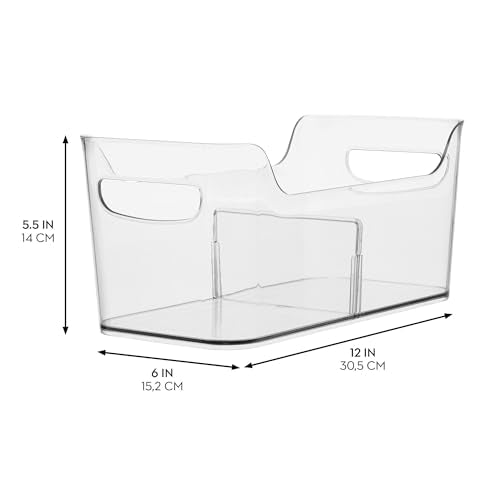 iDesign Divided Fridge Organizer Bin with Handles, Clear