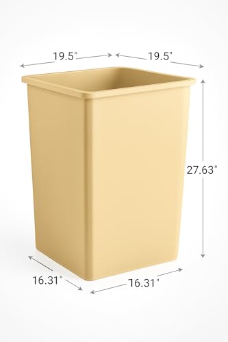 35 Gallon Beige Square Plastic Trash Can Heavy Duty | Indoor Outdoor Commercial Waste Container with Optional Lid for Restaurants, Parks, Schools, Public Spaces - color: Beige, size: 35 gallon without lid