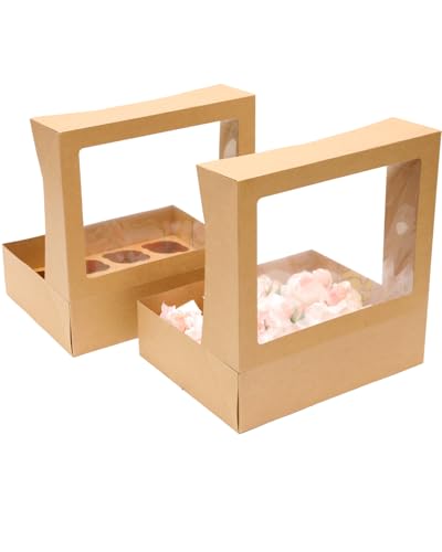 Bakepacker Auto-pop Up Cupcake Boxes with Window Brown 40PCS 12 Count - color: Brown, 40