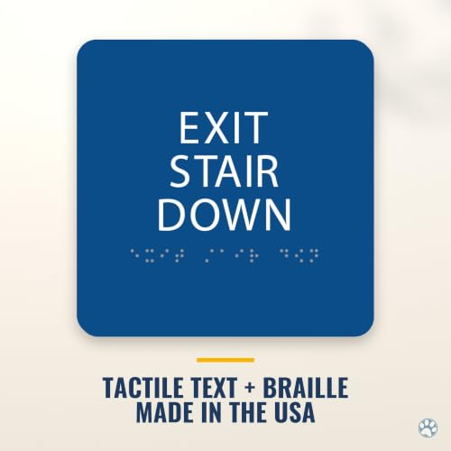 Alpha Dog Exit Stair Down Sign, 6x6 ADA Braille Sign, Blue - color: Blue, size: Exit Stair Down