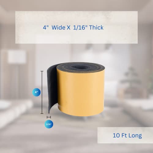High Density Foam Weather Stripping Door Seal Strip Insulation Tape Roll for Insulating Door Frame, Window, Air Conditioner | Self Adhesive Sealing Weatherstrip (4 in x 1/16 in x 10 Ft, Black) - color: Black, size: 4 In x 1/16 In x 10 Ft