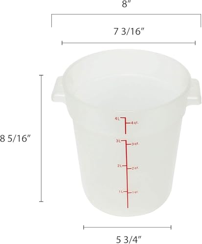 TrueCraftware- 4 Quart Round Food Storage Container Translucent Polypropylene- Commercial Reusable Food Container Canister with Measurement Markings for Meal Prep Pantry Kitchen - color: 4 Quart