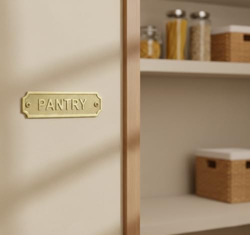 Brass PANTRY Door Sign Plaque 22 x 5 cm – Wall Mounted Kitchen Storage Label Plate with Screws – Home, Restaurant, Café, Office, Commercial Signage Identifier - color: PANTRY