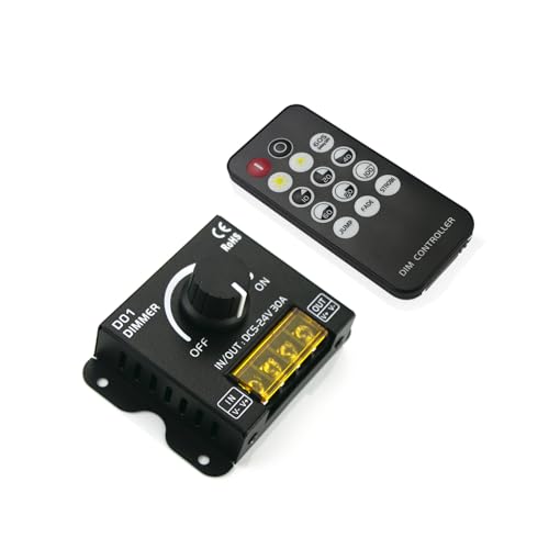 5V 12V 24V LED Dimmer Switch, 30A Dimmer Switches for LED Lights, PWM Controller 12 Volt Light Dimmers Switch Knob or 14 Key Wireless Control for LEDs Strip Lights Controller