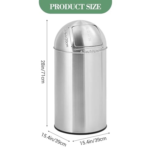 Garvee Cylindrical Commercial Trash Can, 13 gal/50 L Fingerprint-Proof Stainless Steel Garbage Can with Push Lid, Heavy Duty Tall Waste Bin with Removable Inner Bucket for Outdoor, Commercial Use - size: Medium