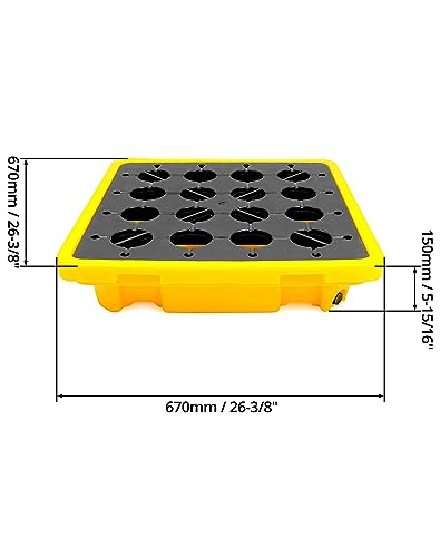 QWORK Single Drum Spill Containment Pallet – 26x26in Static Spill Platform for Workshop, Lab & Storage