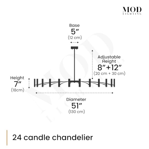 MOD LIGHTING Kendall Contemporary Candle Chandelier (24 Candles), 51" Modern Dining Room Chandelier, 3000K Warm White Sputnik Ceiling Light Fixture for Bedroom, Living Room, Cafes, Offices, Black - size: 24 Candles