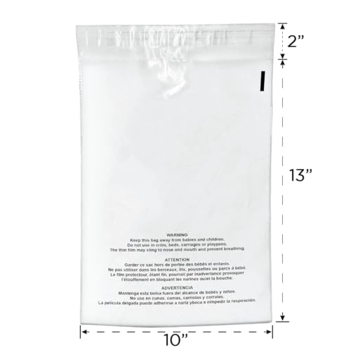 200 Count 10x13 Clear Poly Bags with Suffocation Warning, 1.5 Mil