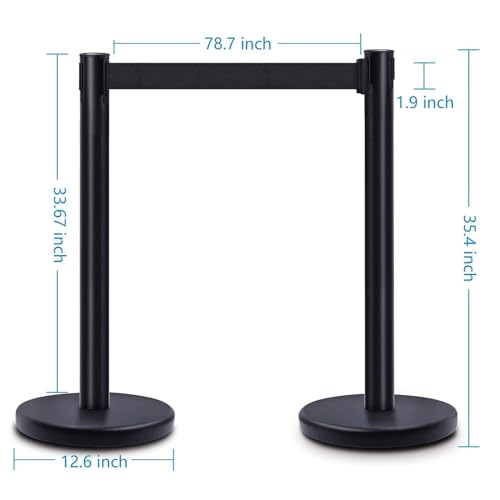 DuraSteel Crowd Control Barriers Stanchions with Retractable Belts & Sign Holder - Metal Stanchion Posts w/ 6.5ft Black Retractable Barrier Belt Ropes - Queue VIP Safety Line Dividers - Set of 6 Poles - color: Black Belt, style: Black Stanchion 6 Pcs + 1