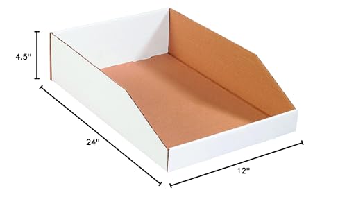BOX USA BBINMT1224 Open Top Bin Boxes, 12" x 24" x 4-1/2", Oyster White (Pack of 50) - color: White, size: 12" x 24" x 4 1/2"