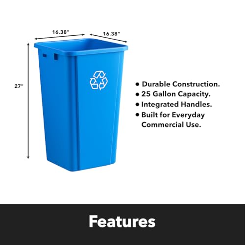 Blue, 25 Gallon Square Commercial Trash Can, Heavy-Duty Garbage Can, Industrial Trash Bin for Restaurants/Commercial Facilities/Warehouses - color: Blue, size: 25 Gallon
