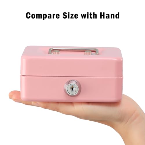 xydled Locking Steel Mini Cash Box with Removable Coin Tray and Key Lock for Kids, 4.92" x 3.74" x 2.36",Pink - color: Pink, size: Small