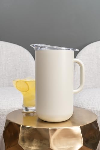 Served Premium Insulated Pitcher (2L/66oz) - Double Walled, Copper Lined Stainless Steel Pitcher with Lid - Vacuum Insulated Carafe for Hot Coffee, Tea, Iced Drinks, Water, Cocktails, and More - color: Bone