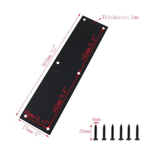 2pcs Door Push Plates Black Stainless Steel Door Kick Plates 12" x 3" Rectangle Push Doorplate for Interior and Exterior Doors, with Screws - size: 12" x 3"