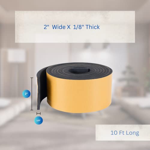 High Density Foam Weather Stripping Door Seal Strip Insulation Tape Roll for Insulating Door Frame, Window, Air Conditioner | Self Adhesive Sealing Weatherstrip (2 in x 1/8 in x 10 Ft, Black) - color: Black, size: 2 In x 1/8 In x 10 Ft
