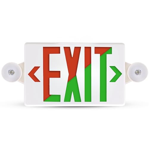 Nothing But LEDs LED Exit Sign with Emergency Lights, Red & Green Color Switchable, Dual Adjustable Head, 90-Min Battery Backup, 120-277V, Commercial Grade, UL, Hardwired Emergency Lights 2-Pack - size: Pack of 2