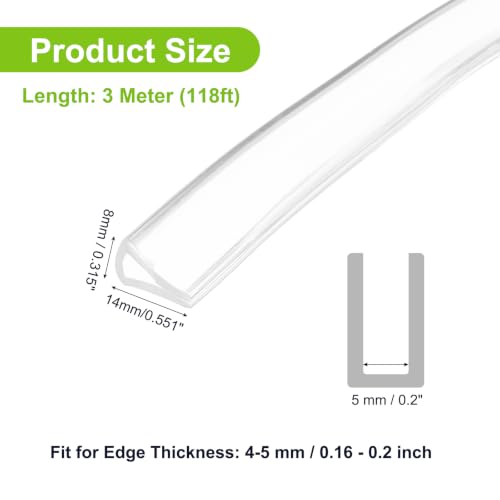 PATIKIL Rubber Seal Strip, 10Ft Flexible U Channel Edge Trim Protector Soundproof Door Seal Strips Fit 4-5mm Thick Edge, 5/16"(8mm) Width, 9/16"(14mm) Height, Transparent - size: 5/16"(8mm ) x 9/16"(14mm )