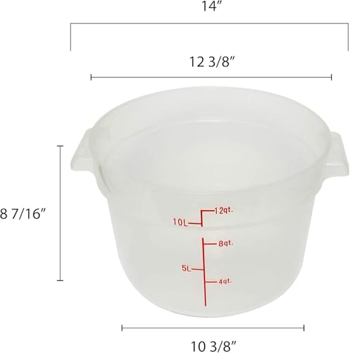 TrueCraftware- 12 Quart Round Food Storage Container Translucent Polypropylene- Commercial Reusable Food Container Canister with Measurement Markings for Meal Prep Pantry Kitchen - color: 12 Quart
