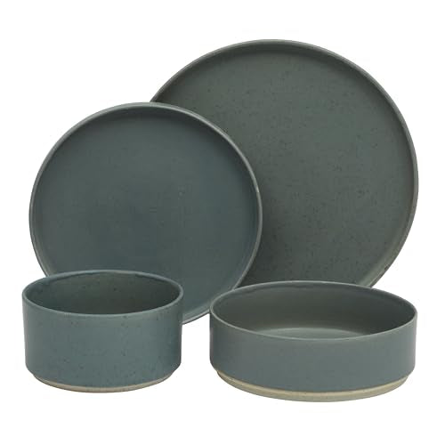 Gibson Elite Tatum Premium Porcelain Matte Reactive Glaze 16-Piece (Service for 4) Plates and Bolws Stackable Dishes Ceramic Dinnerware - Blue - color: Blue (Tatum)