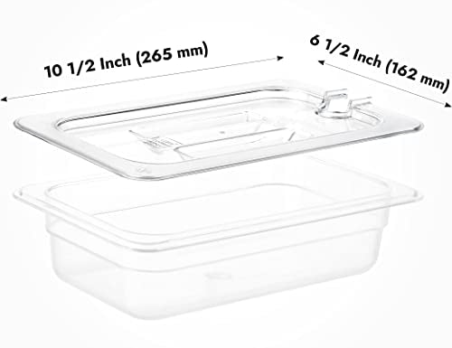 CURTA 6 Pack NSF Notched Food Pan Cover, 1/4 Size Clear Polycarbonate Lid with Handle for Commercial Food Pan, Dishwasher & Freezer Safe Plastic Clear - color: 1/4 Size, size: Handled & Notched Lids
