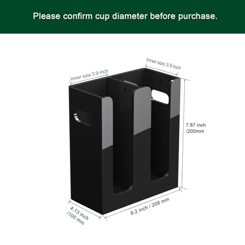 Disposable Coffee Cup Dispenser with Handles, Countertop or Wall Mount Hot/Cold Drink Cup and Lid Holder - Bathroom/Kitchen/Office Acrylic Cup Lid Storage Organizer (2 Compartments, Black) - color: Black, size: 2 Compartments