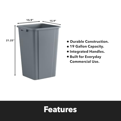 Gray, 19 Gallon Square Commercial Trash Can, Heavy-Duty Garbage Can, Industrial Trash Bin for Restaurants/Commercial Facilities/Warehouses - color: Gray, size: 19 Gallon