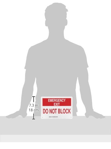 Brady 127147 Fire Safety Sign, Legend "Emergency Exit Do Not Block", 7" Height, 10" Width, Red on White - size: 7" x 10"