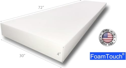 FoamTouch Upholstery Foam Cushion High Density 4'' Height x 30'' Width x 72'' Length - size: 4" x 30" x 72"