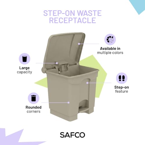 Safco 8 Gallon Step-On Trash Can with Foot Pedal, Indoor, Tan - color: Tan, size: 8 Gallon