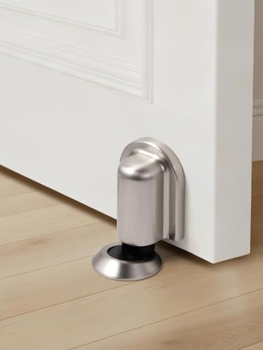 1 Pack Nickel Door Stopper Magnetic Door Cathc Brushed Nickel Floor Mounted Door Stop Keep Door Open with Screws and Adhesive No Drilling - color: Nickel