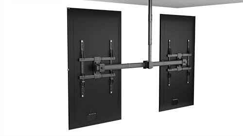 Mount Plus CB-400 2x1 Side by Side Dual Screen Menu Board Ceiling Mount for Portrait Vertical View 37" to 60" TV | Adjustable Height Pole | Max Weight 88 Lbs Per Screen | VESA Patterns Up to 400x600