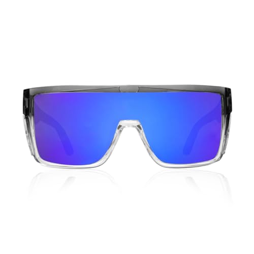 Polarized Safety Sunglasses, UV400 Protection, ANSI Z87.1 Wraparound Protective Eyewear - color: Grey Blue Mirror
