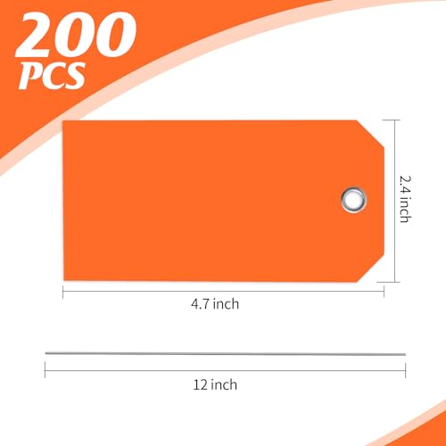 4 3/4" x 2 3/8" Shipping Tags with Wire Paper Heavy Duty Hang Tags with Reinforcement Holes Writable Luggage Tag with String Durable Marking Tags (200, Neon Orange, 4 3/4" × 2 3/8") - color: Neon Orange, size: 4 3/4" × 2 3/8"