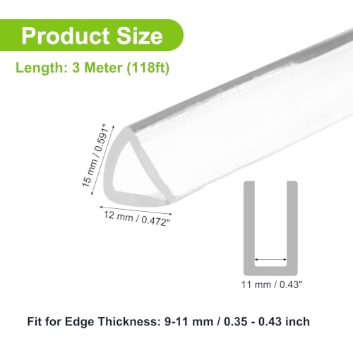 PATIKIL Rubber Seal Strip, 10Ft Flexible U Channel Edge Trim Protector Soundproof Door Seal Strips Fit 9-11mm Thick Edge, 19/32"(15mm) Width, 15/32"(12mm) Height, Transparent - size: 19/32"(15mm ) x 15/32"(12mm )