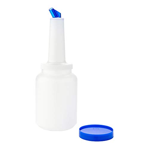 Restaurantware Bar Juice Pour Bottle - 1 Pack - Bar Lux 2 qt Plastic Store and Pour Bottle with Blue Tapered Spout And Lid, Color-Coded, Airtight, Easy-Grip Neck - For Home, Bars and Restaurants - color: Blue, size: 64 Ounces