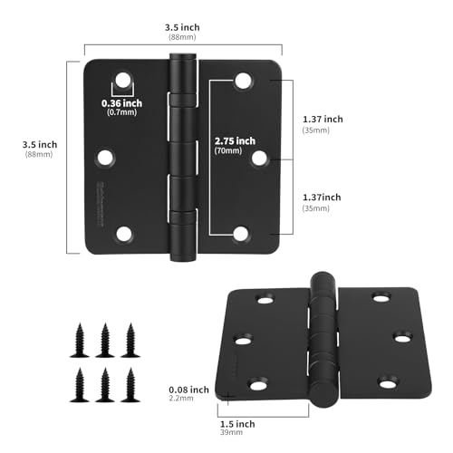 Goldenwarm 3 Pack 3.5 Inch Matte Black Door Hinges with 1/4 Inch Radius - color: Matte Black, size: 1/4" Radius Corner